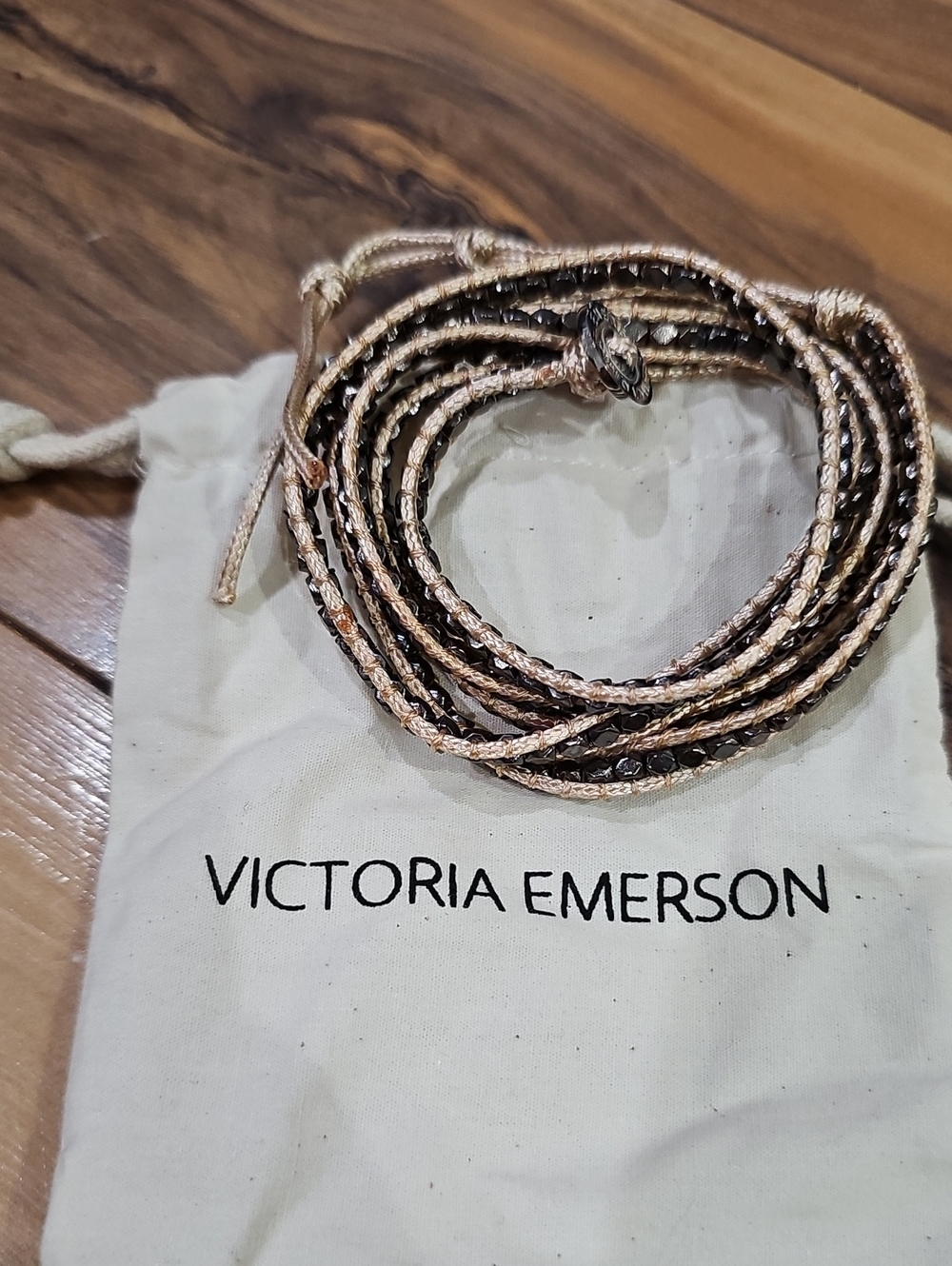 Victoria Emerson Braided Wrap Bracelet - Black & Rose Gold Tones